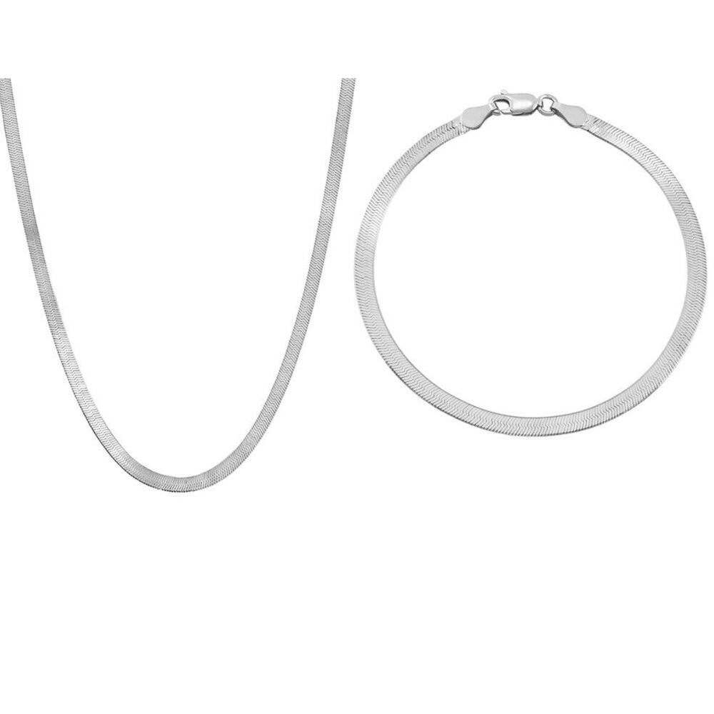 Sterling Silver Herringbone Chain Necklace Bracelet (2 Piece Set) Chic 3.5mm NWT
